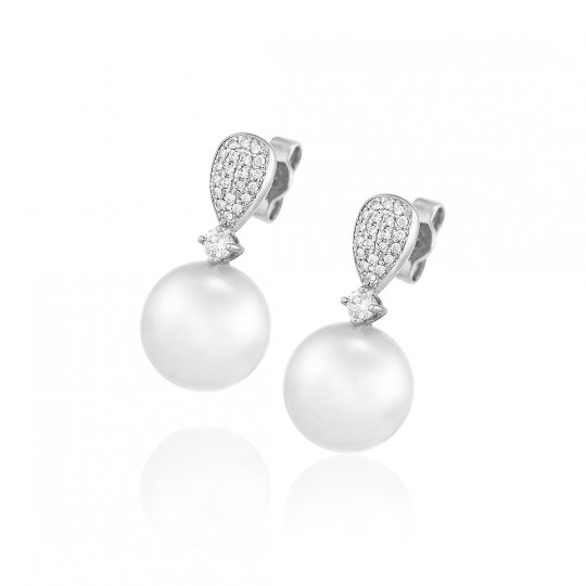 Náušnice Leiria, biele zlato, juhomorská perla, diamant.