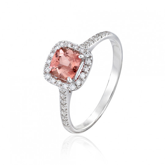 Prsteň Daring Beauty, biele zlato, diamant, ružový turmalín.