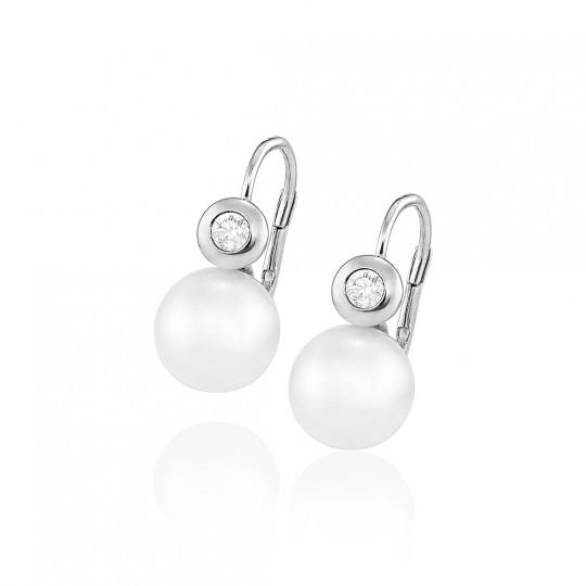 Náušnice Acclaim, biele zlato, juhomorská perla, diamant.