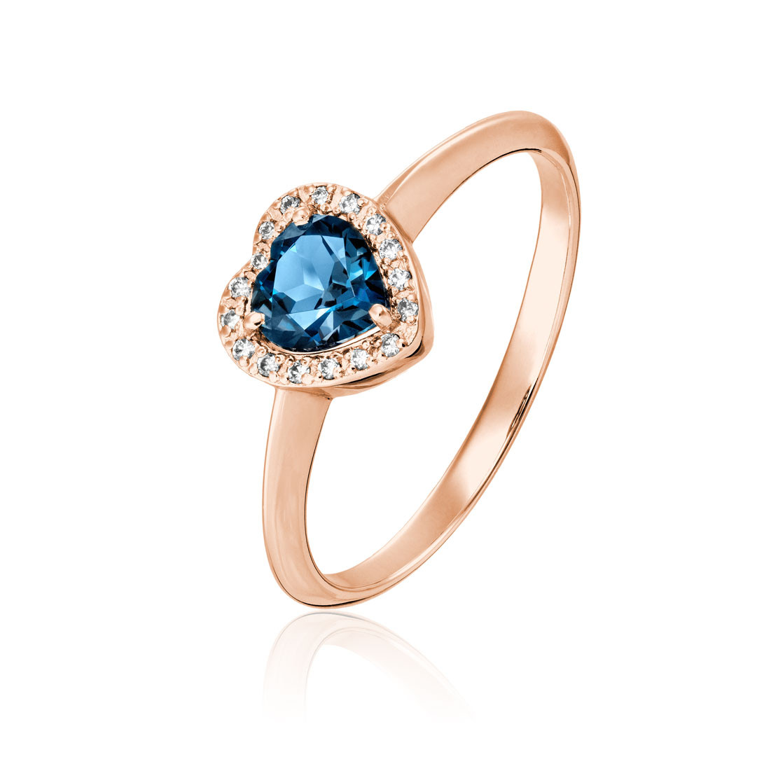 Prsteň Blithe, ružové zlato, diamant, modrý topás.