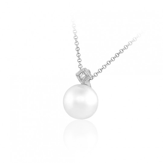 Náhrdelník Seven Seas, biele zlato, juhomorská perla, diamant.