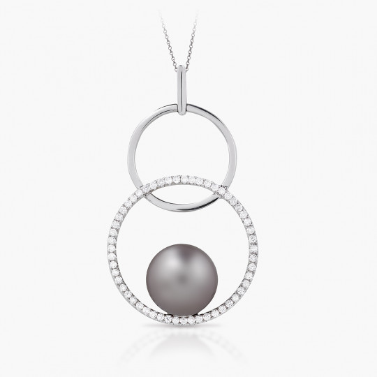 Prívesok Balance, biele zlato, tahitská perla, diamant.